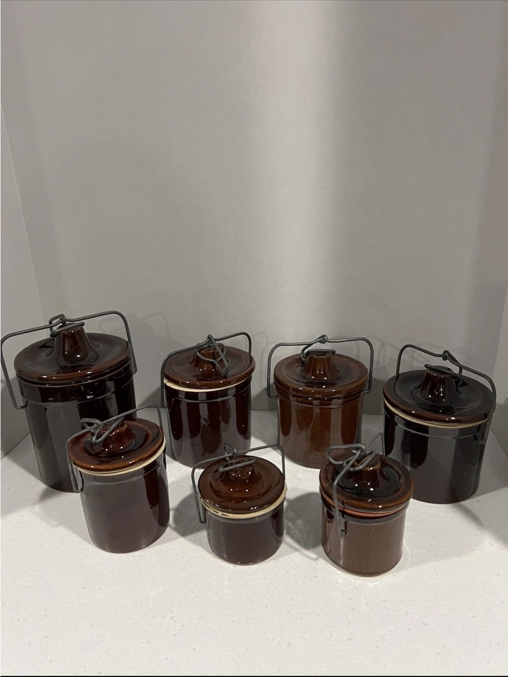 Brown Ceramic Canister Set with Clip Lids - Home Kitchen